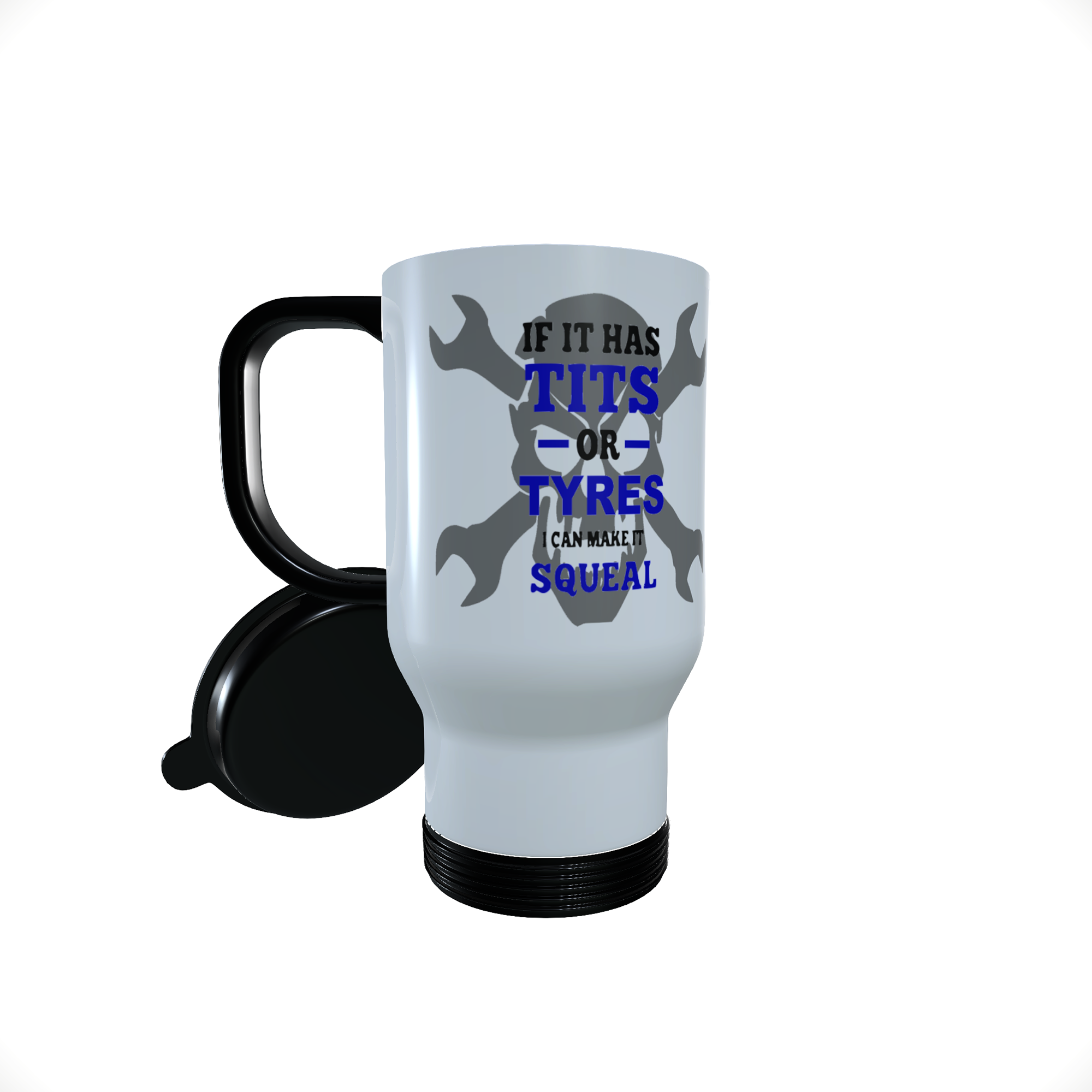 Motorbike Travel Mug - If It Has Tits Or Tyres I Can Make It... - Click Image to Close